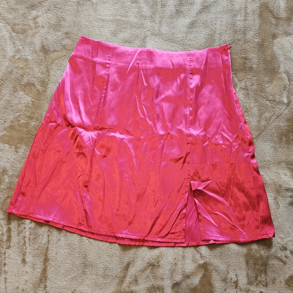 Hot Pink satin-like mini skirt size M